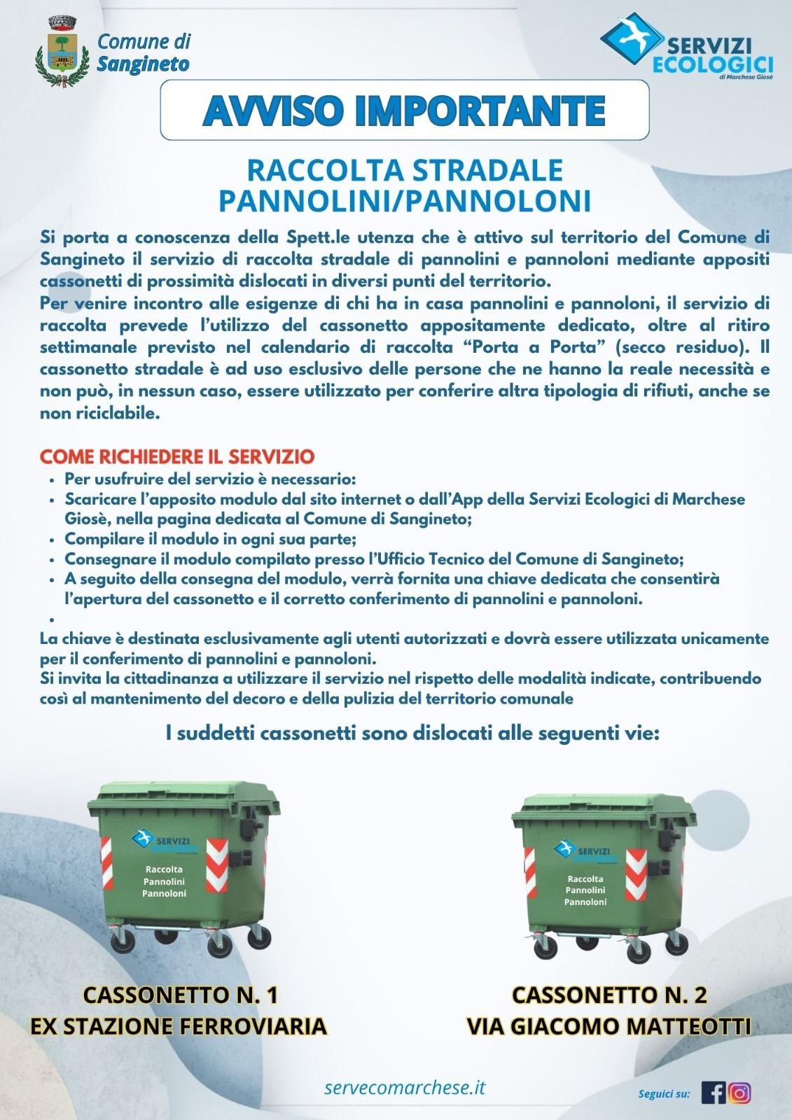 RACCOLTA STRADALE PANNOLINI / PANNOLONI 